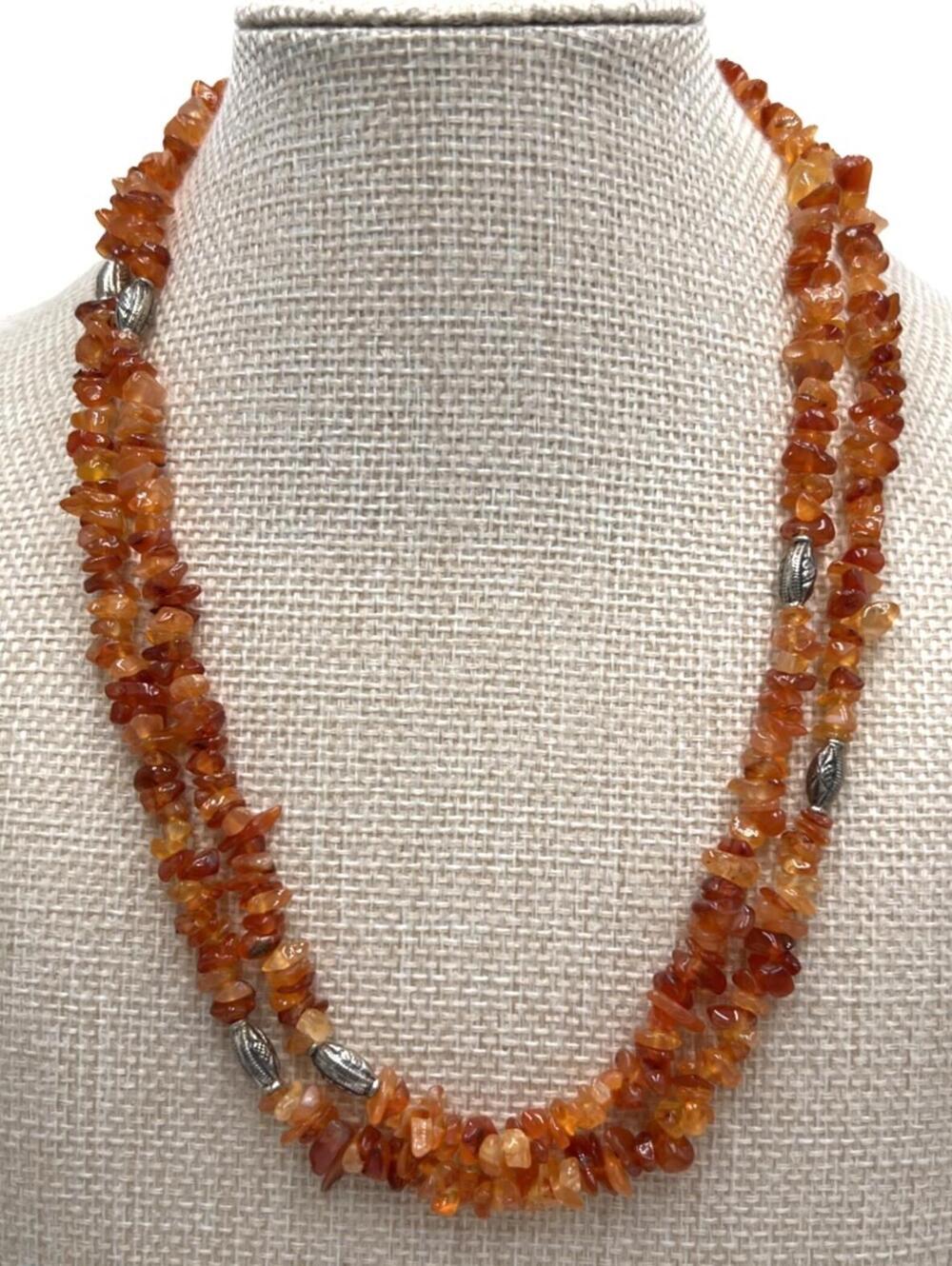 Doug Paulus Carnelian & Agate Sterling Silver Bead Necklace